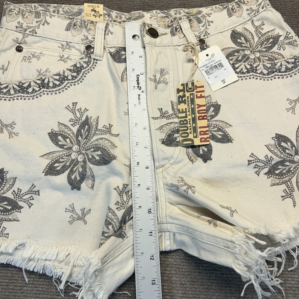 Double RL Denim Shorts Women's 28 RRL Boy Fit Brylee Floral Print Raw Hem 4" NEW - Picture 8 of 16